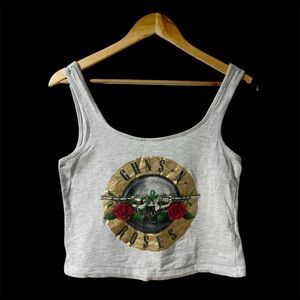 Guns N' Roses Crop Tank Top T- Shirt Women's Medium Gray Official Logo EUC